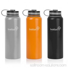 Ivation Flask Insulated Stainless Steel Water Bottle with Wide Mouth and 40-Ounce Capacity – Lightweight and BPA Free (Gray)